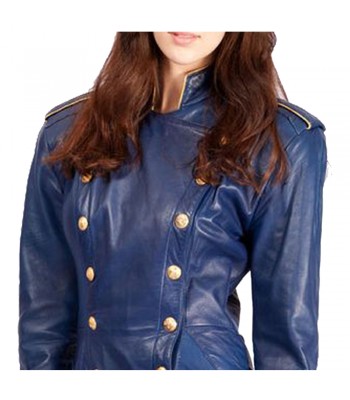 Women Stylish Admiral Blue Leather Trench Coat